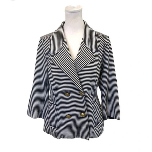 CAbi Black and White nautical Striped Jacket 3/4th length sleeve - Picture 2 of 8